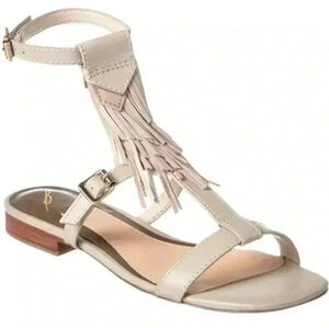 B Brian Atwood Megan Sandals  Nude Cream Leather Fringe Buckle Women's size 9